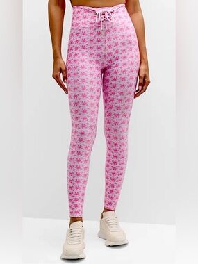 LoveShackFancy Postiana Pink Lace Up Floral Leggings, NEW